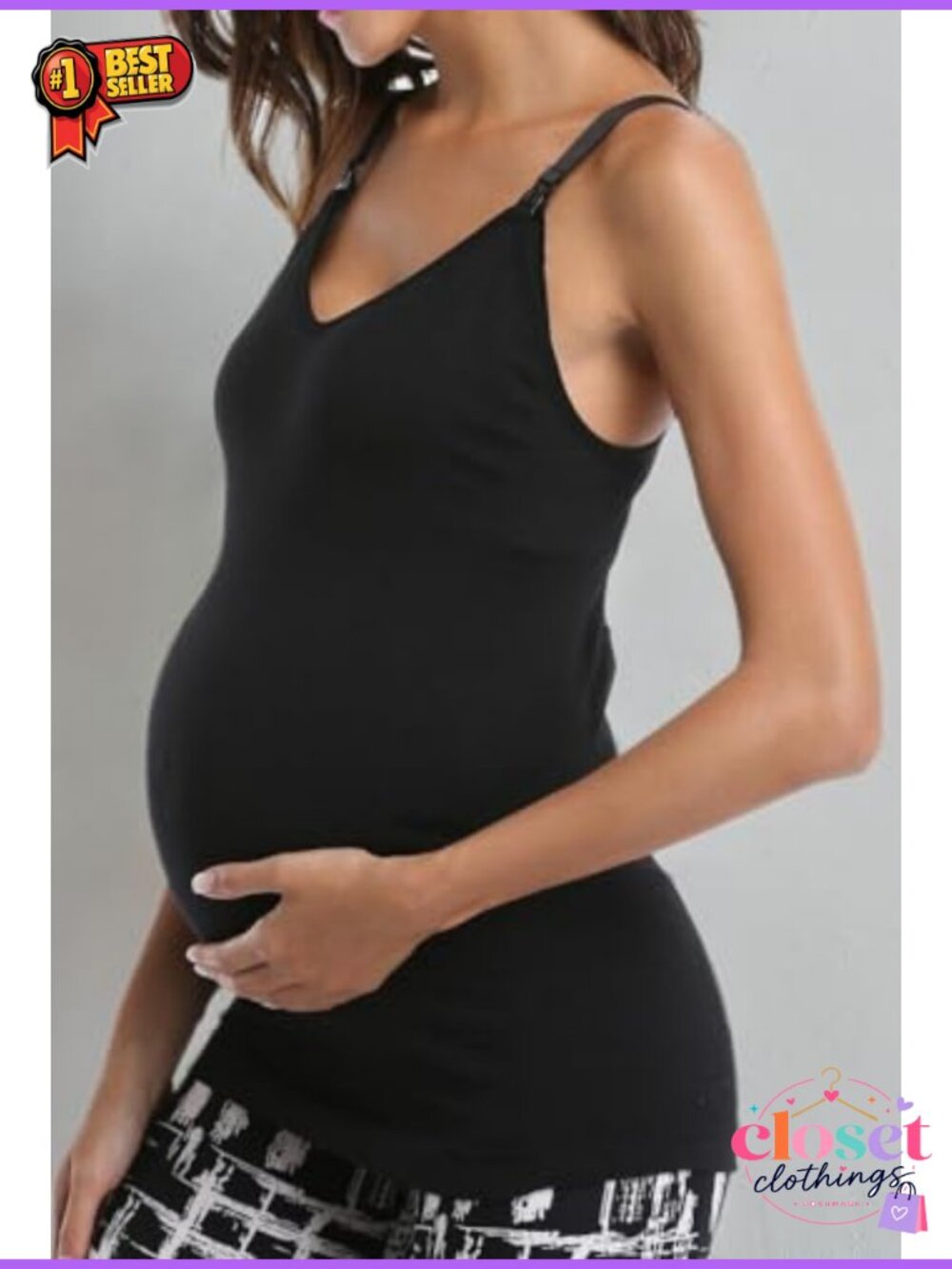 Seamless Maternity Nursing Tank Cami for Breastfeeding with Adjustable Straps - Picture 4 of 4
